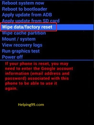 Wipe data/factory reset